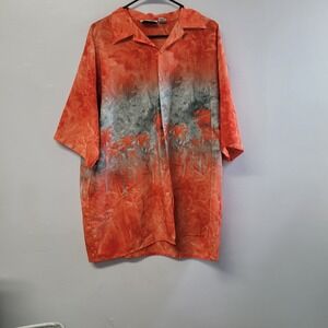 Monticello Original Hawaiian Shirt Orange Gray Palm Tree Tie Dye Mens Large